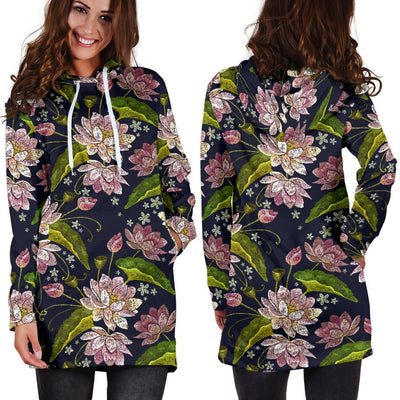 lotus Embroidered Pattern Print Design LO06 Women Hoodie Dress