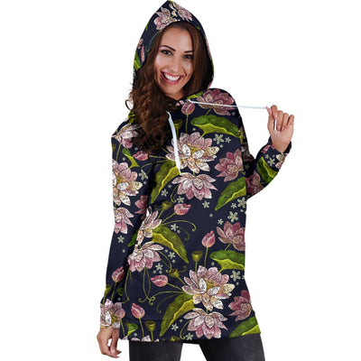 lotus Embroidered Pattern Print Design LO06 Women Hoodie Dress