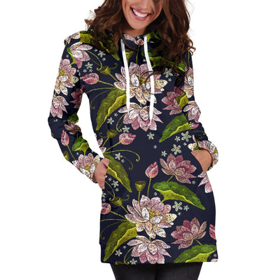 lotus Embroidered Pattern Print Design LO06 Women Hoodie Dress