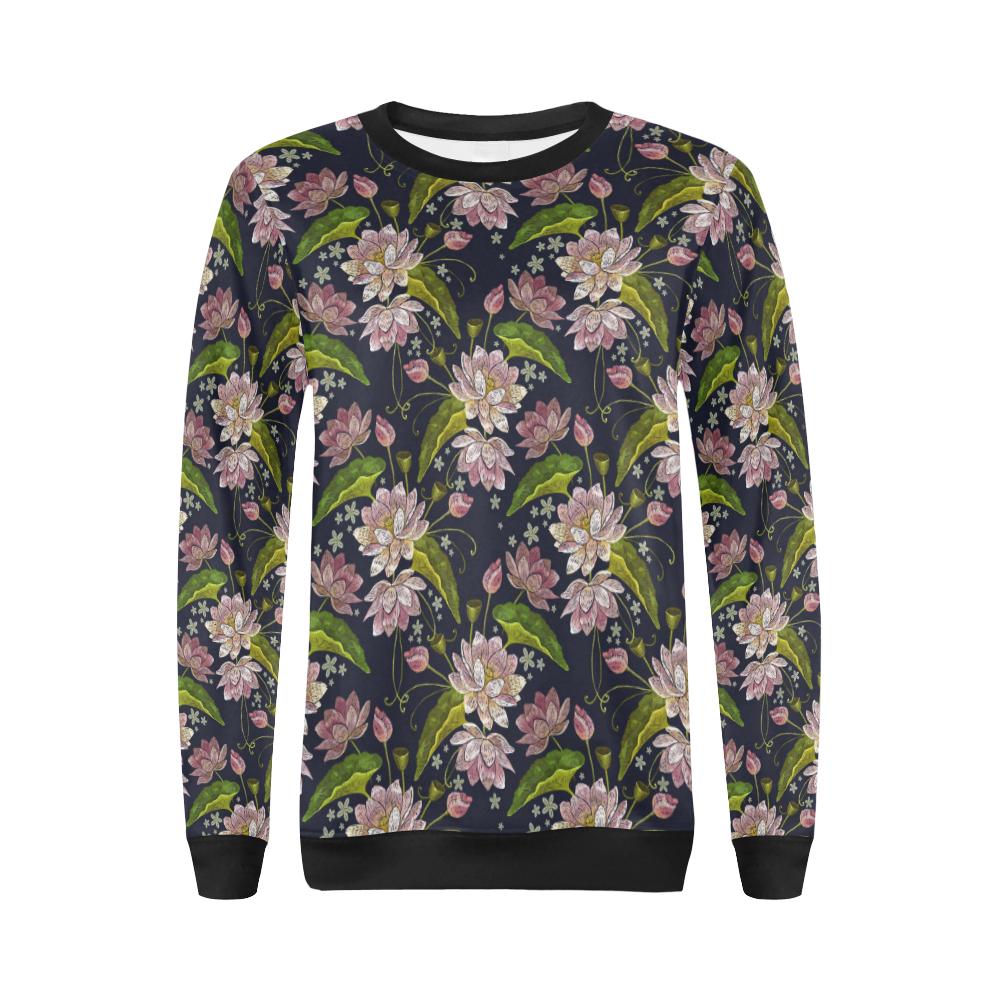 lotus Embroidered Pattern Print Design LO06 Women Long Sleeve Sweatshirt-JorJune