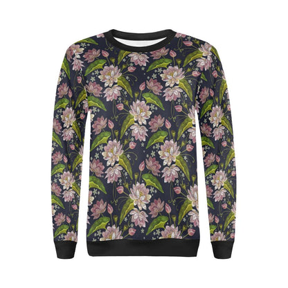lotus Embroidered Pattern Print Design LO06 Women Long Sleeve Sweatshirt-JorJune