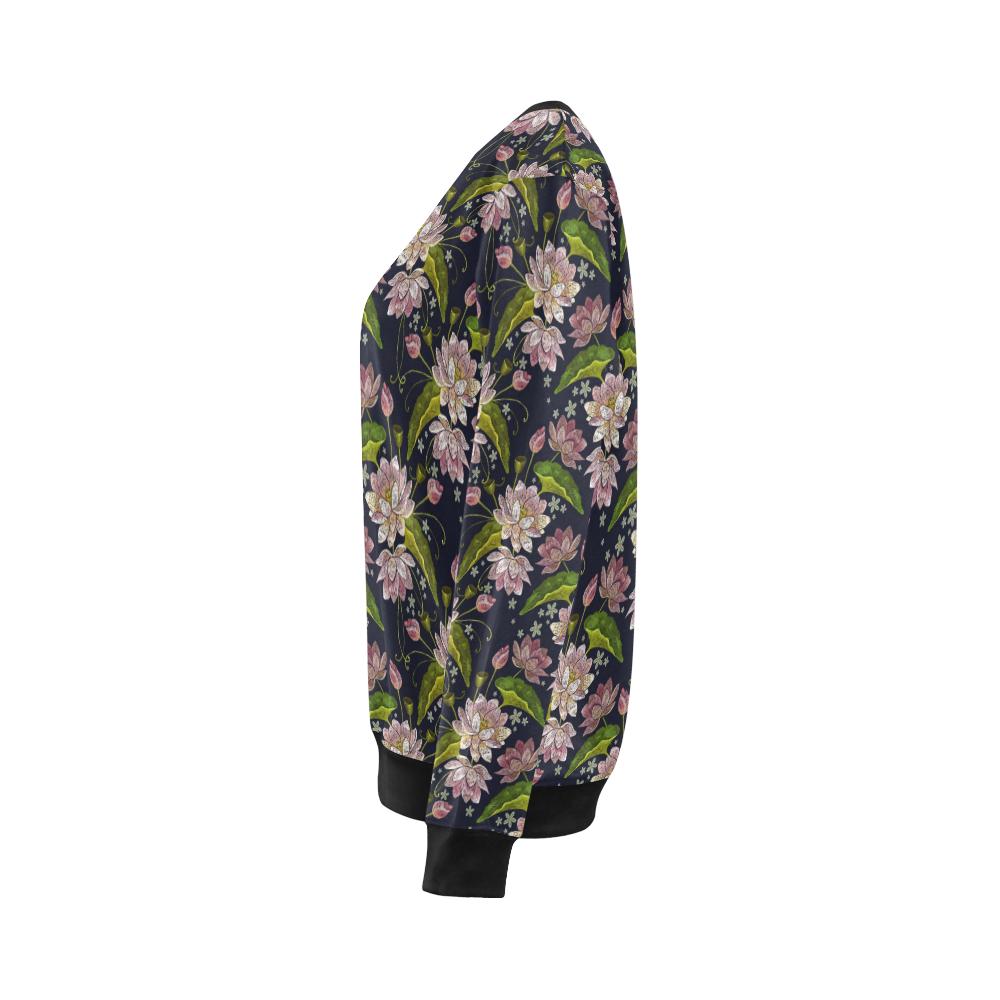 lotus Embroidered Pattern Print Design LO06 Women Long Sleeve Sweatshirt-JorJune