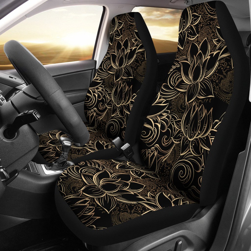 Lotus Gold Mandala Design Themed Universal Fit Car Seat Covers