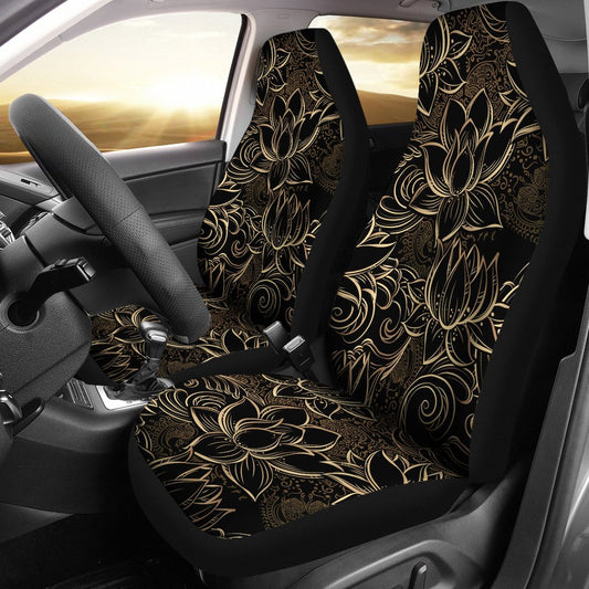 Lotus Gold Mandala Design Themed Universal Fit Car Seat Covers