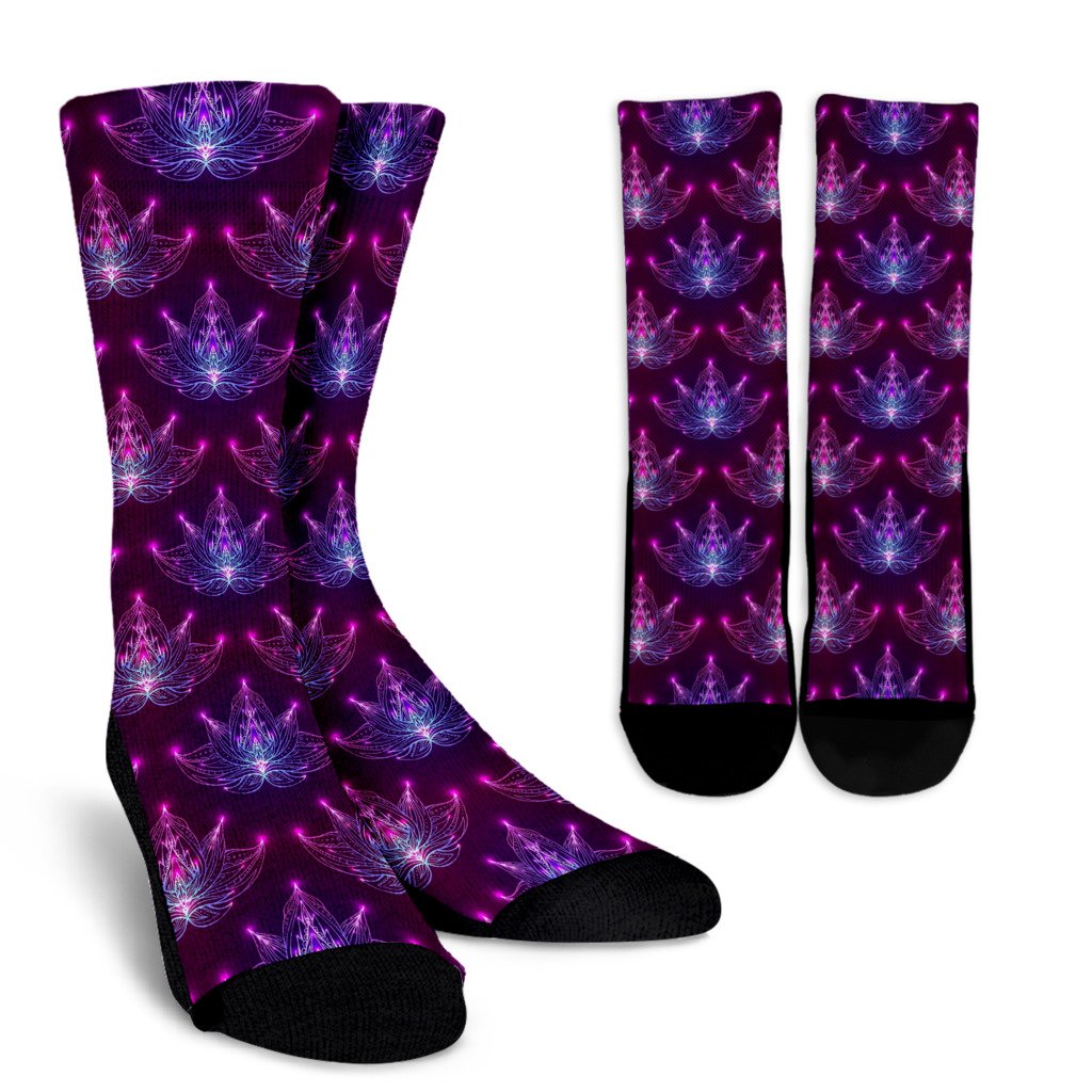 lotus Pattern Print Design LO01 Crew Socks-JORJUNE.COM