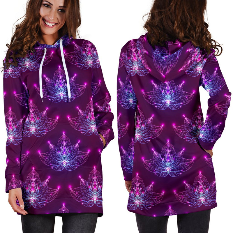 lotus Pattern Print Design LO01 Women Hoodie Dress