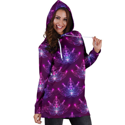 lotus Pattern Print Design LO01 Women Hoodie Dress