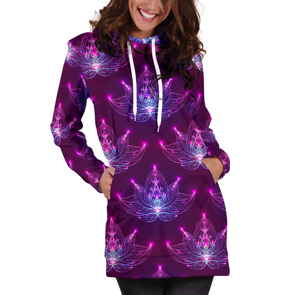 lotus Pattern Print Design LO01 Women Hoodie Dress