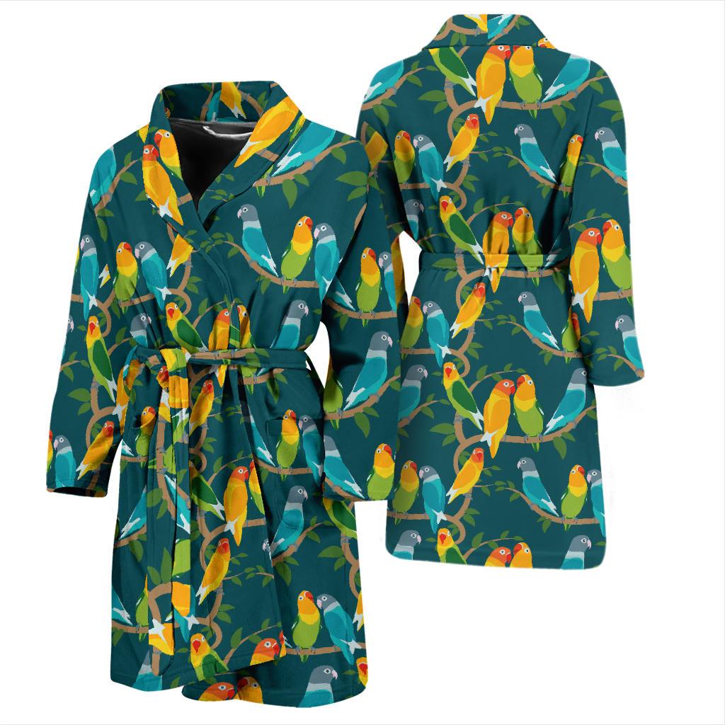 Lovebird Pattern Print Design 02 Men Bathrobe-JORJUNE.COM