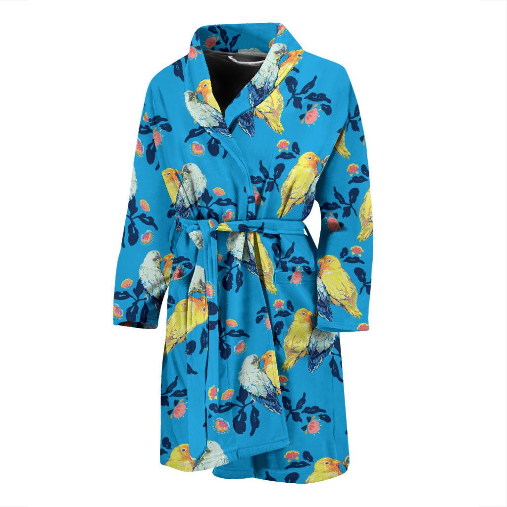 Lovebird Pattern Print Design 03 Men Bathrobe-JORJUNE.COM