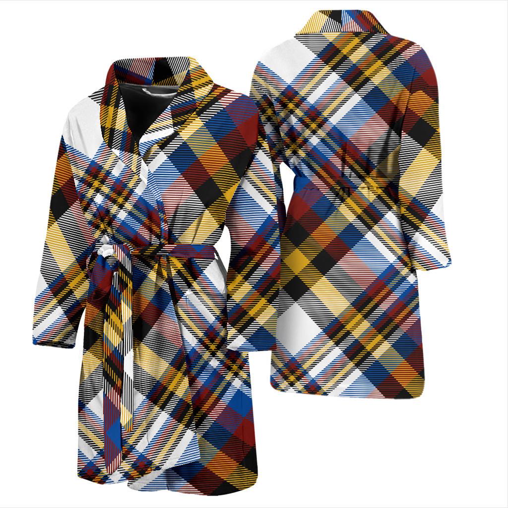 Madras Pattern Print Design 01 Men Bathrobe-JORJUNE.COM