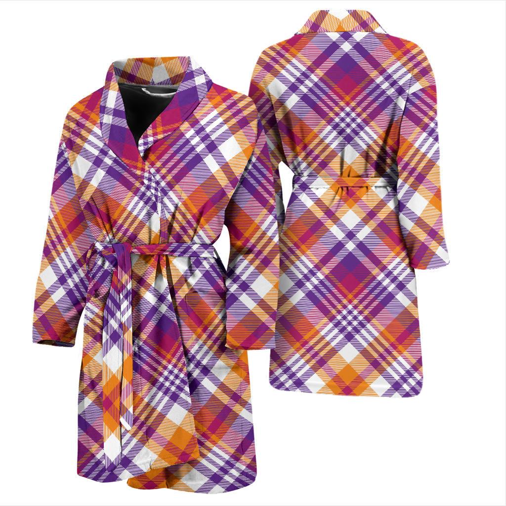 Madras Pattern Print Design 02 Men Bathrobe-JORJUNE.COM