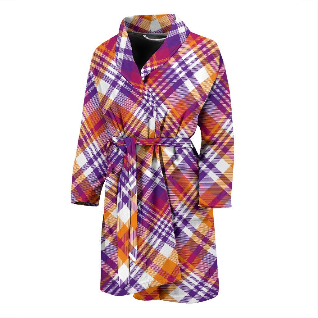 Madras Pattern Print Design 02 Men Bathrobe-JORJUNE.COM