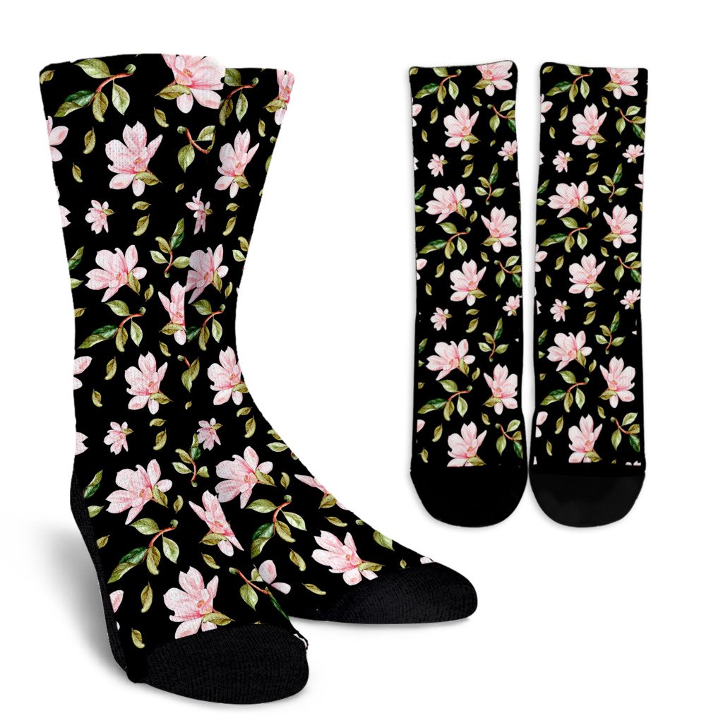 Magnolia Pattern Print Design MAG01 Crew Socks-JORJUNE.COM
