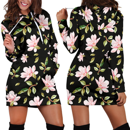 Magnolia Pattern Print Design MAG01 Women Hoodie Dress