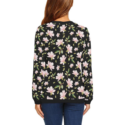 Magnolia Pattern Print Design MAG01 Women Long Sleeve Sweatshirt-JorJune