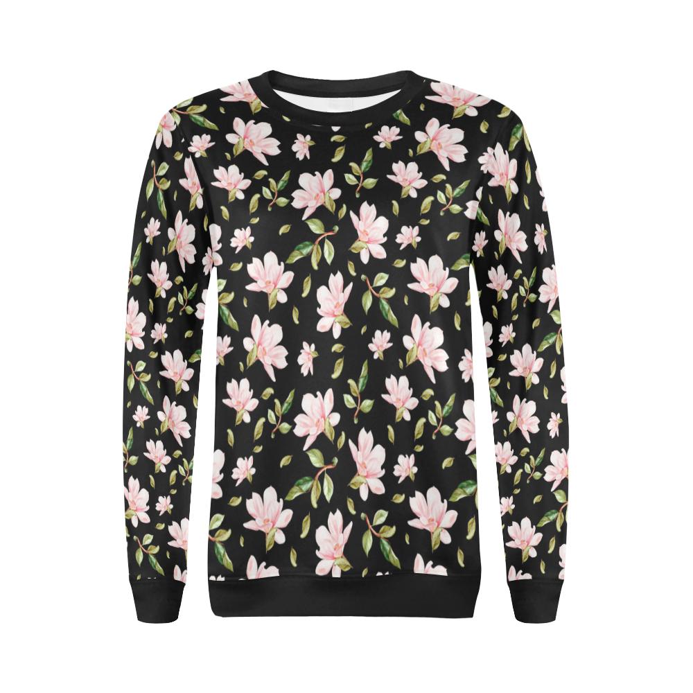 Magnolia Pattern Print Design MAG01 Women Long Sleeve Sweatshirt-JorJune