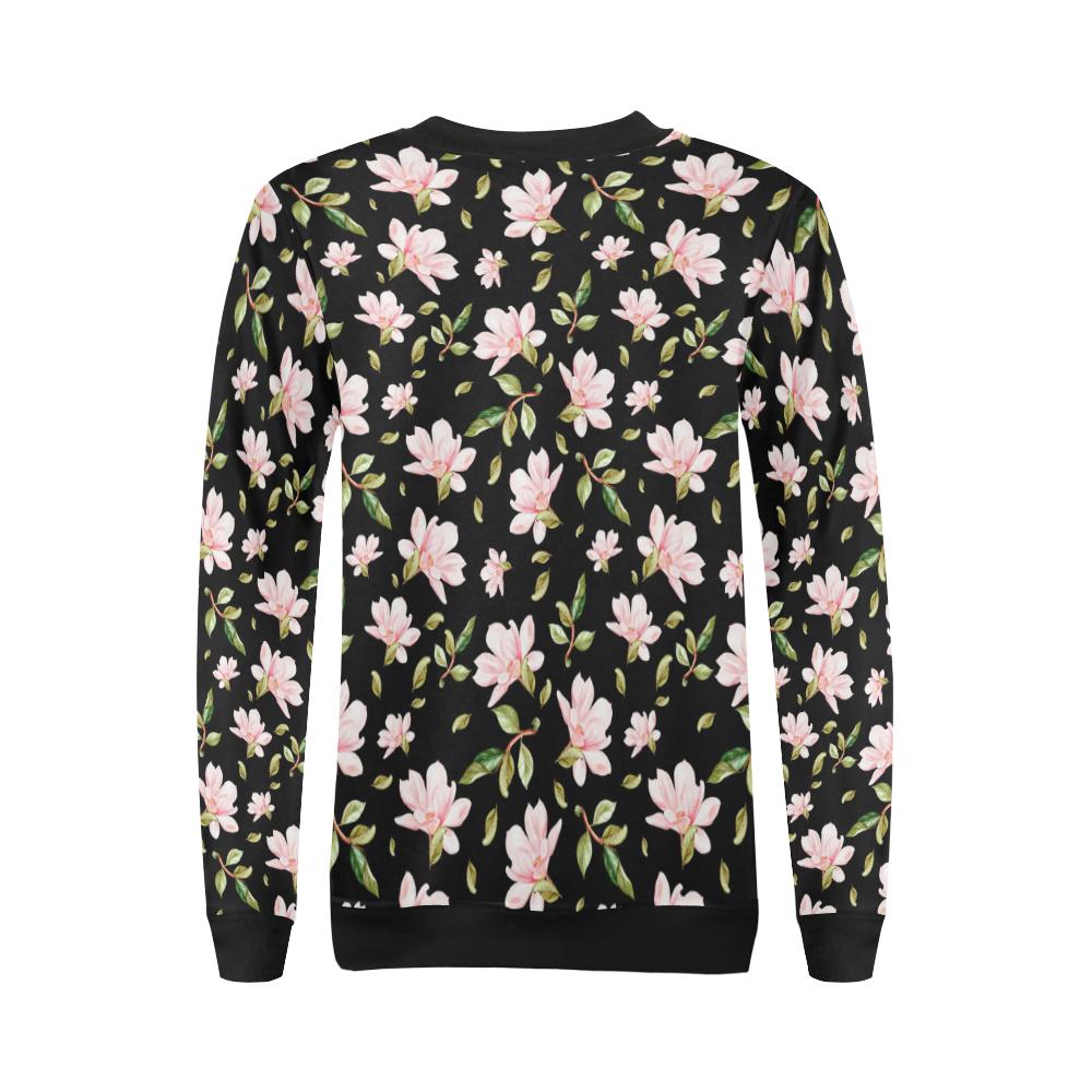Magnolia Pattern Print Design MAG01 Women Long Sleeve Sweatshirt-JorJune
