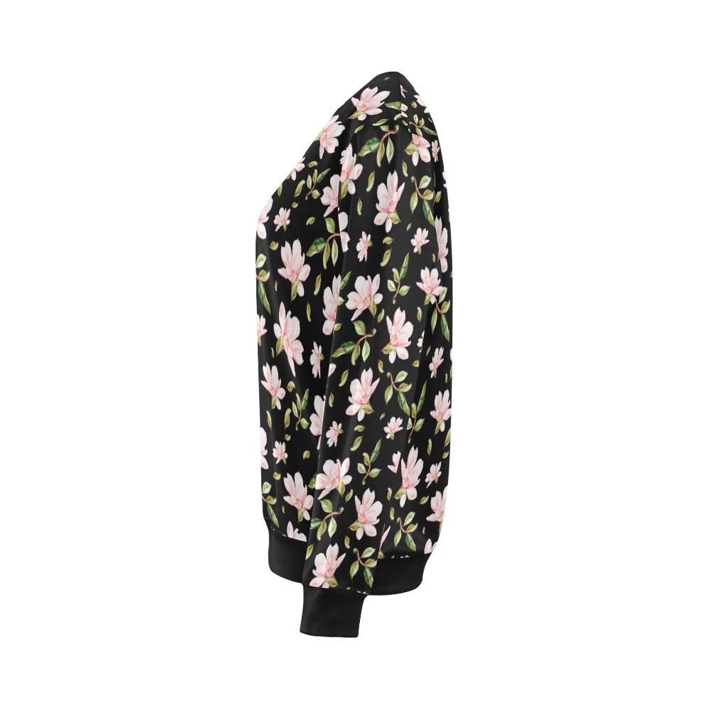 Magnolia Pattern Print Design MAG01 Women Long Sleeve Sweatshirt-JorJune