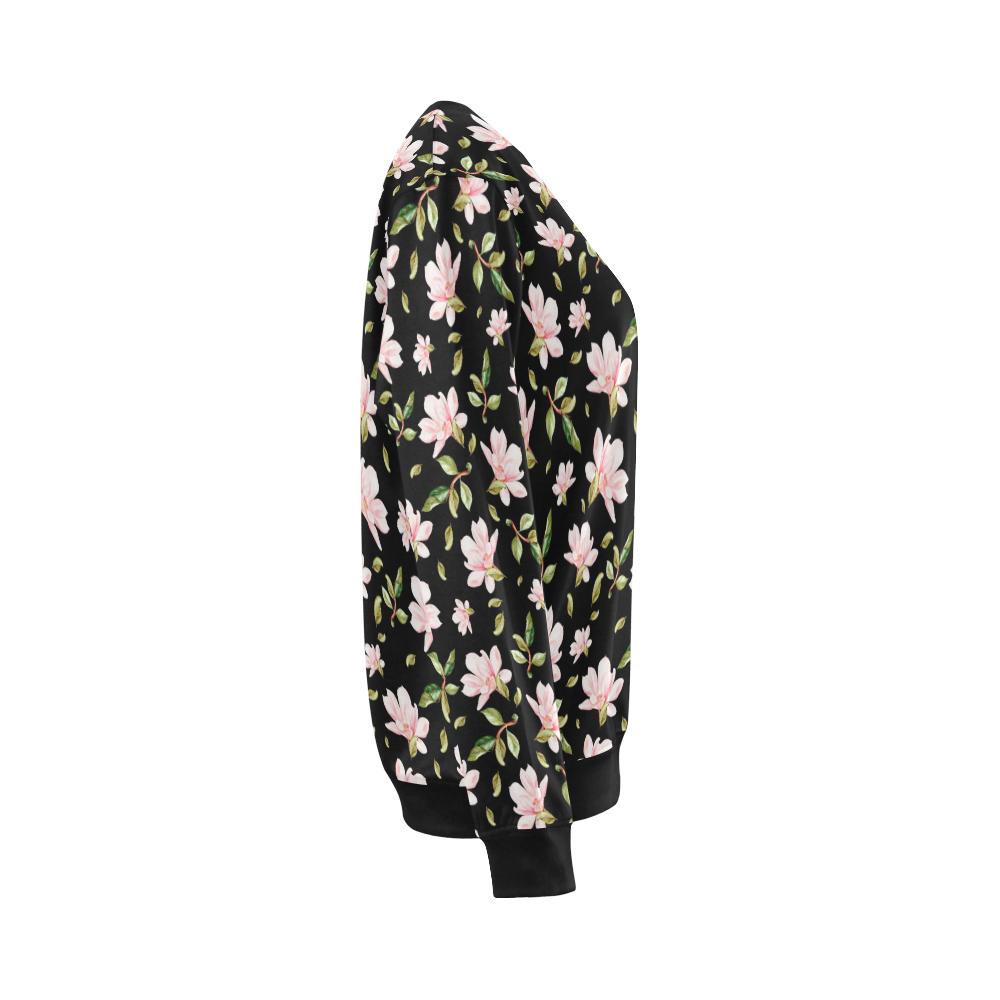Magnolia Pattern Print Design MAG01 Women Long Sleeve Sweatshirt-JorJune