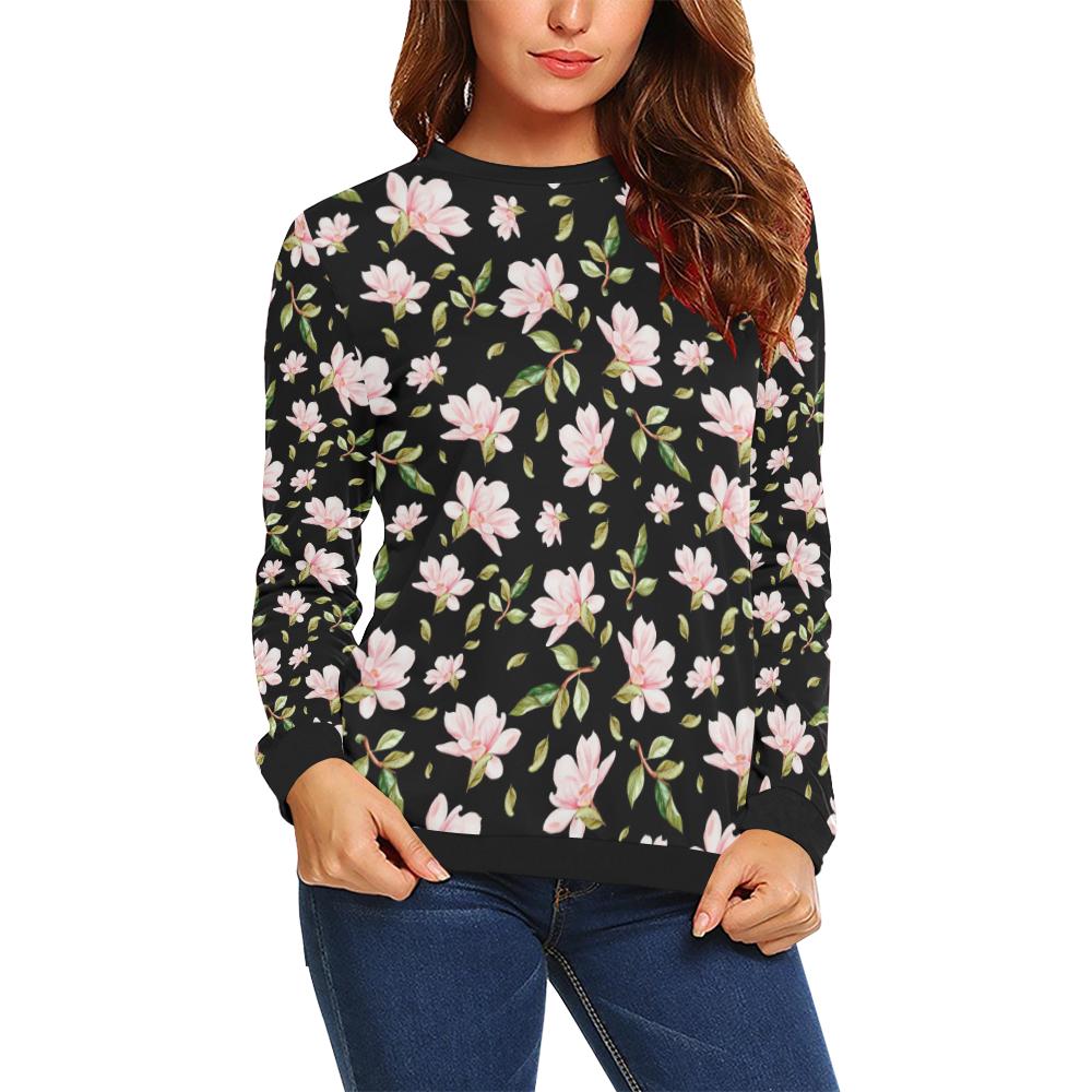 Magnolia Pattern Print Design MAG01 Women Long Sleeve Sweatshirt-JorJune