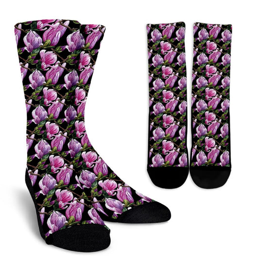 Magnolia Pattern Print Design MAG011 Crew Socks-JORJUNE.COM