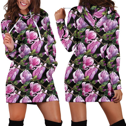 Magnolia Pattern Print Design MAG011 Women Hoodie Dress