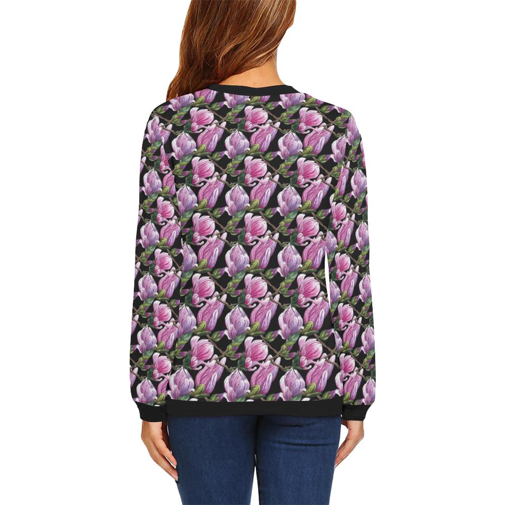 Magnolia Pattern Print Design MAG011 Women Long Sleeve Sweatshirt-JorJune