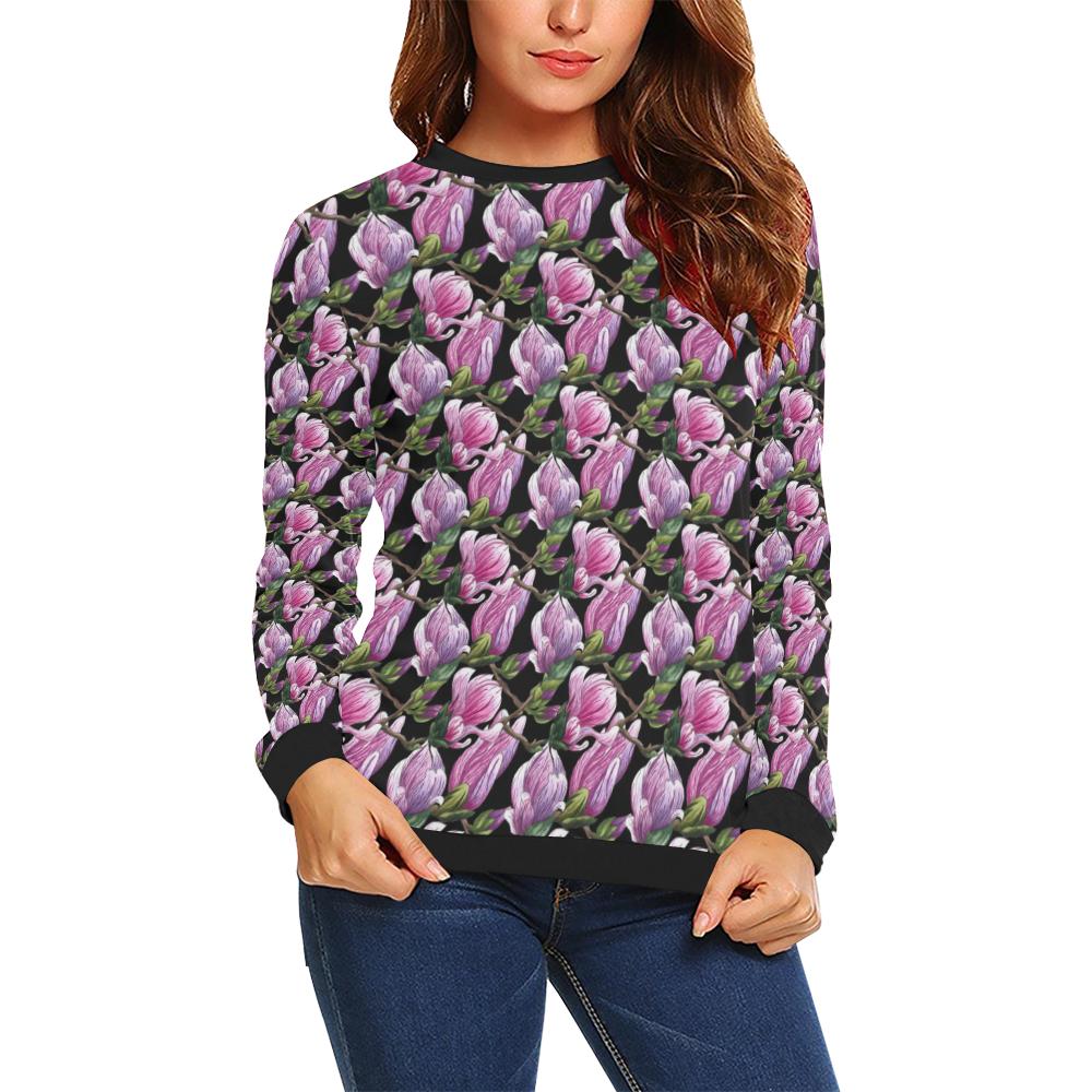 Magnolia Pattern Print Design MAG011 Women Long Sleeve Sweatshirt-JorJune