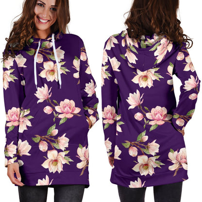 Magnolia Pattern Print Design MAG02 Women Hoodie Dress