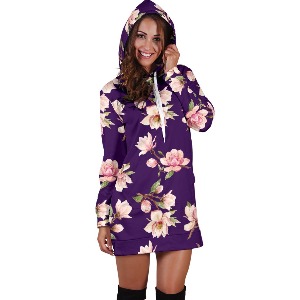 Magnolia Pattern Print Design MAG02 Women Hoodie Dress