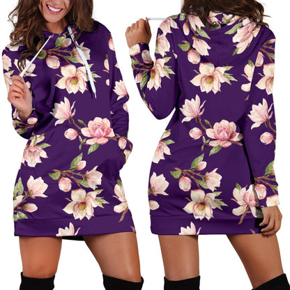 Magnolia Pattern Print Design MAG02 Women Hoodie Dress