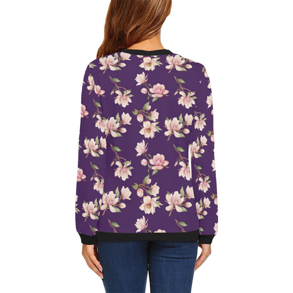 Magnolia Pattern Print Design MAG02 Women Long Sleeve Sweatshirt-JorJune