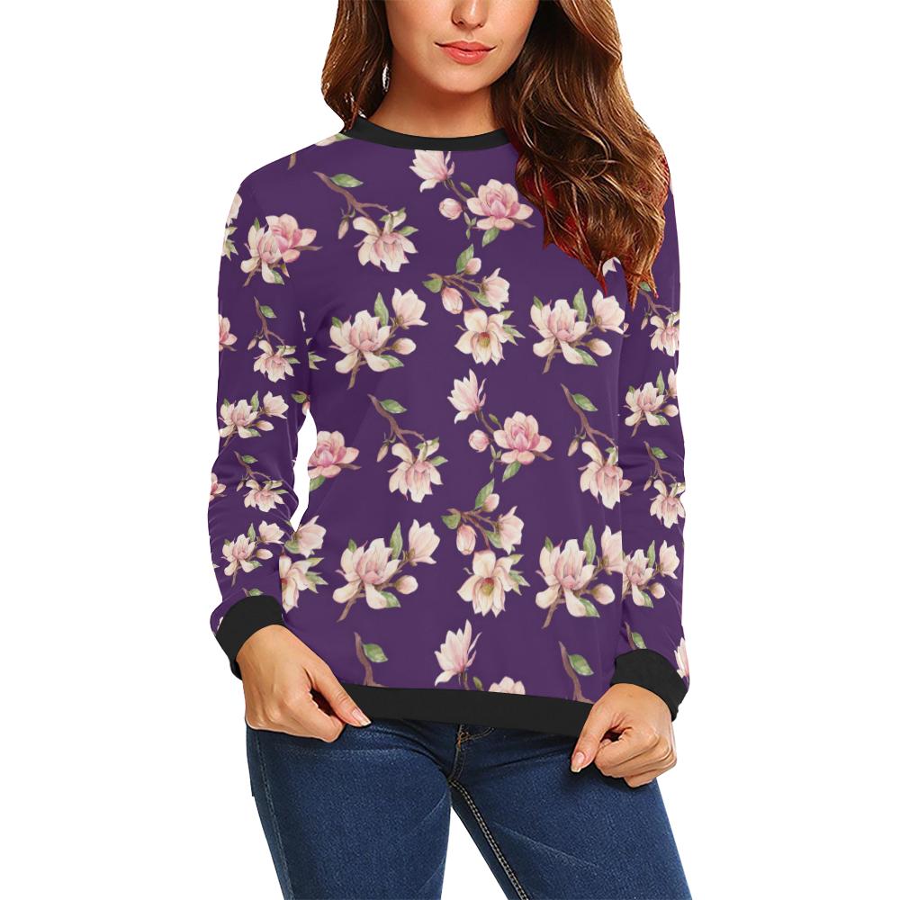 Magnolia Pattern Print Design MAG02 Women Long Sleeve Sweatshirt-JorJune