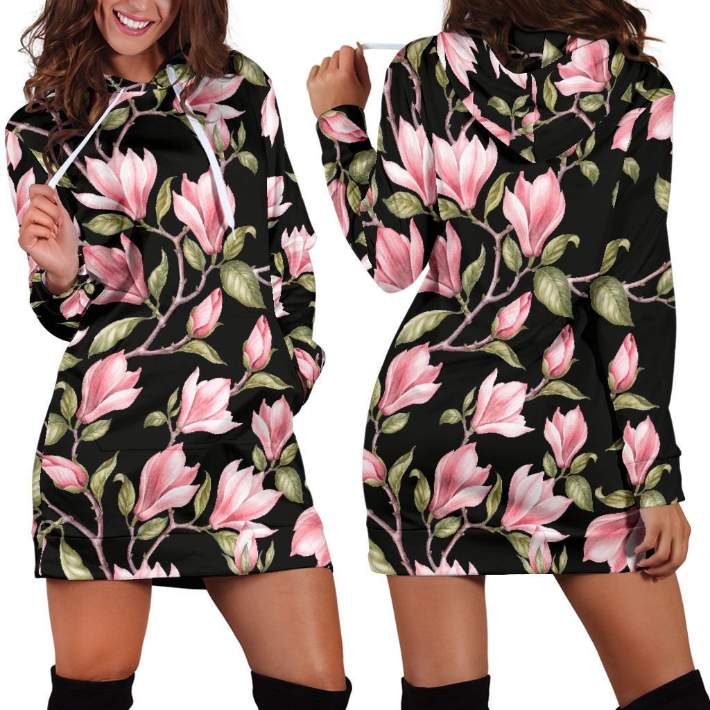 Magnolia Pattern Print Design MAG03 Women Hoodie Dress