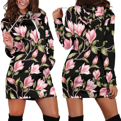 Magnolia Pattern Print Design MAG03 Women Hoodie Dress
