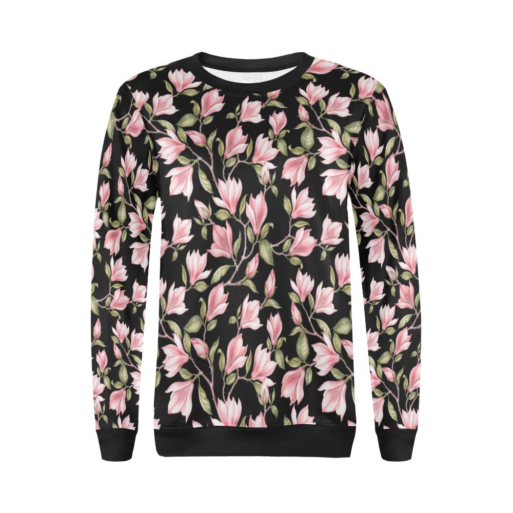 Magnolia Pattern Print Design MAG03 Women Long Sleeve Sweatshirt-JorJune