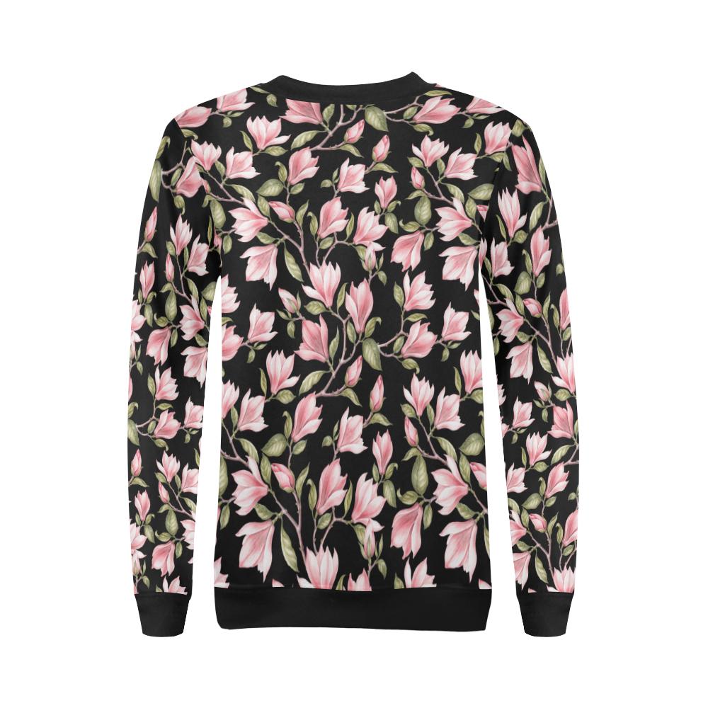 Magnolia Pattern Print Design MAG03 Women Long Sleeve Sweatshirt-JorJune