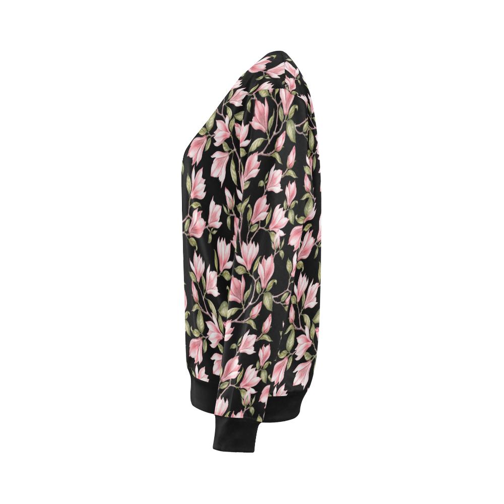 Magnolia Pattern Print Design MAG03 Women Long Sleeve Sweatshirt-JorJune