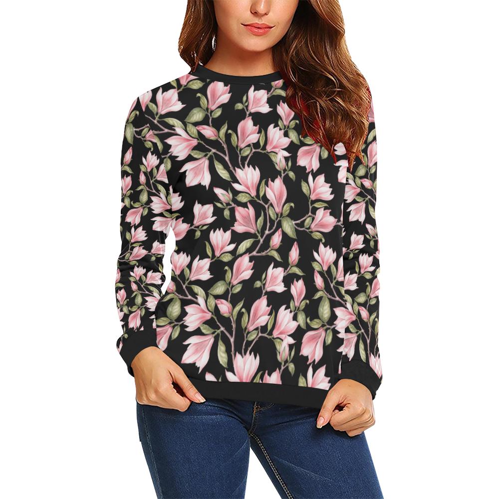 Magnolia Pattern Print Design MAG03 Women Long Sleeve Sweatshirt-JorJune