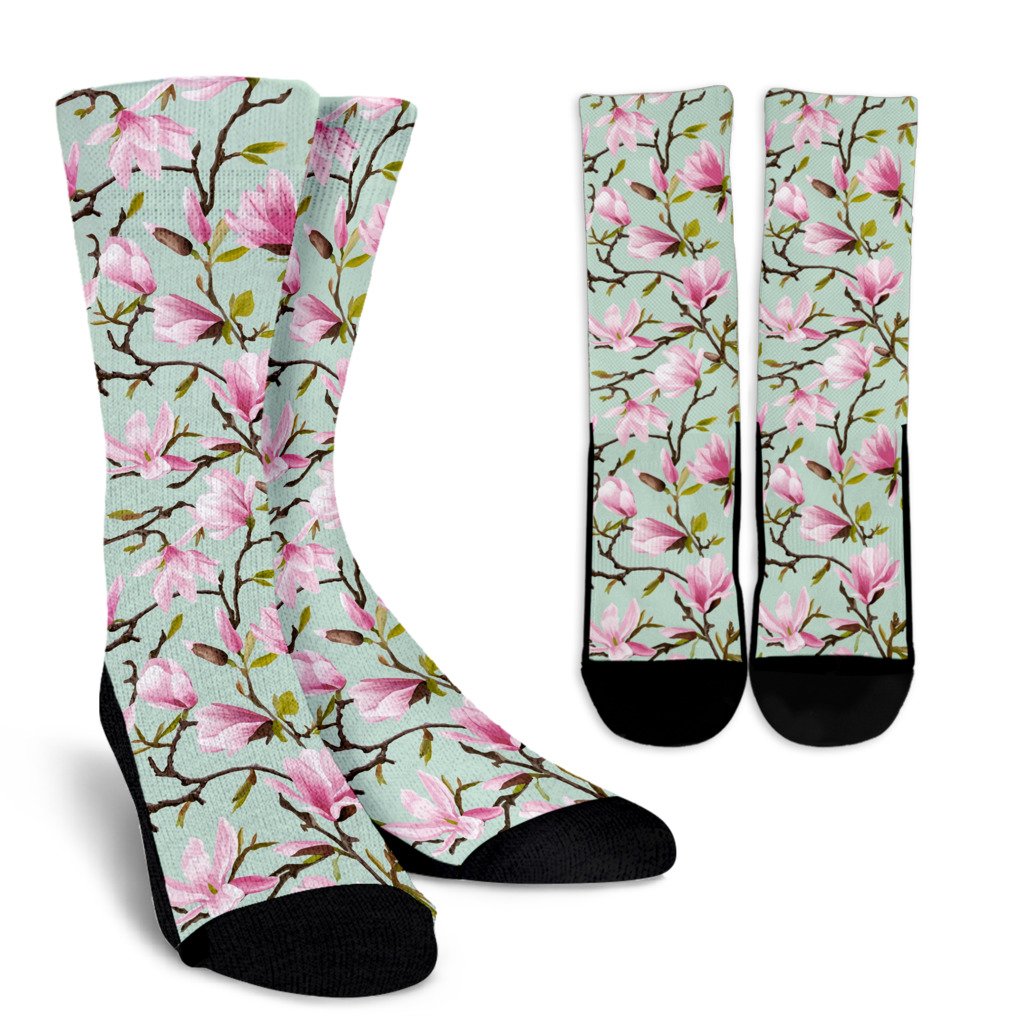 Magnolia Pattern Print Design MAG04 Crew Socks-JORJUNE.COM