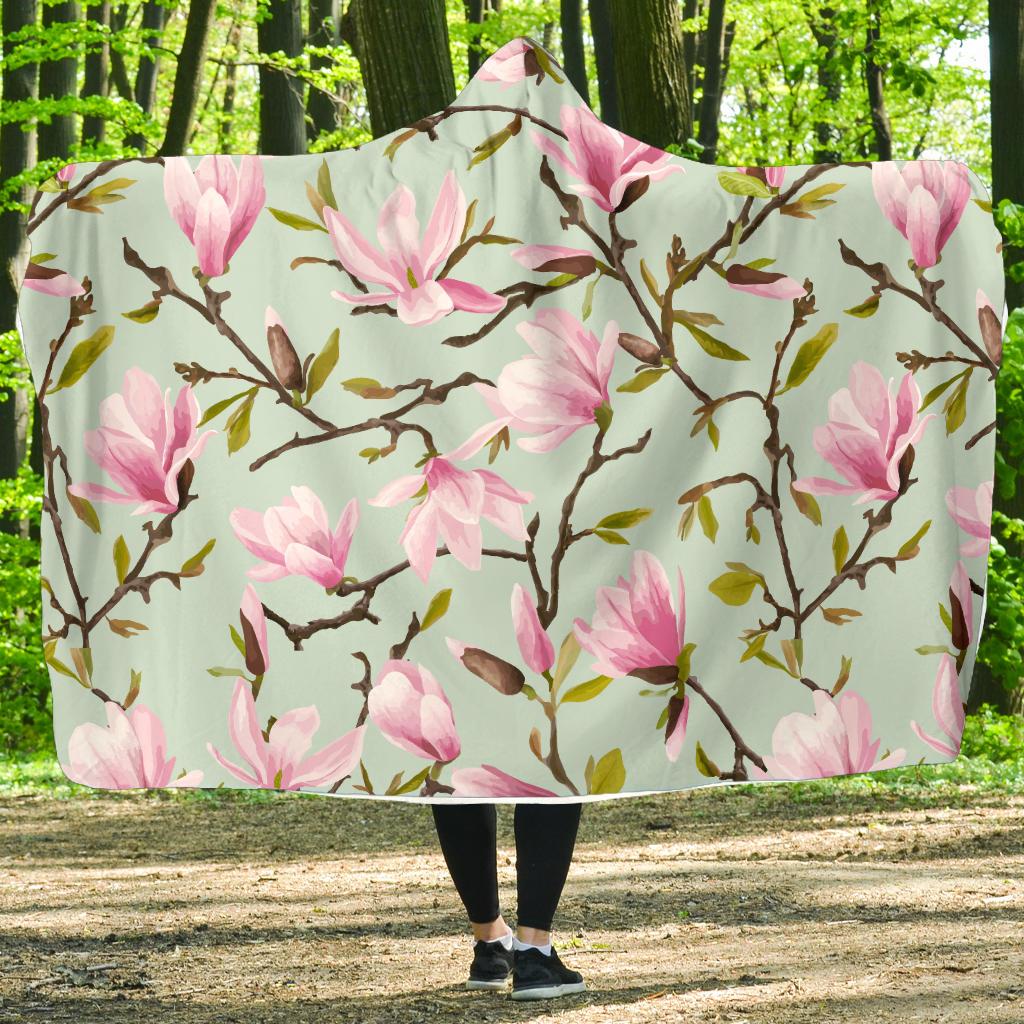 Magnolia Pattern Print Design MAG04 Hooded Blanket-JORJUNE.COM