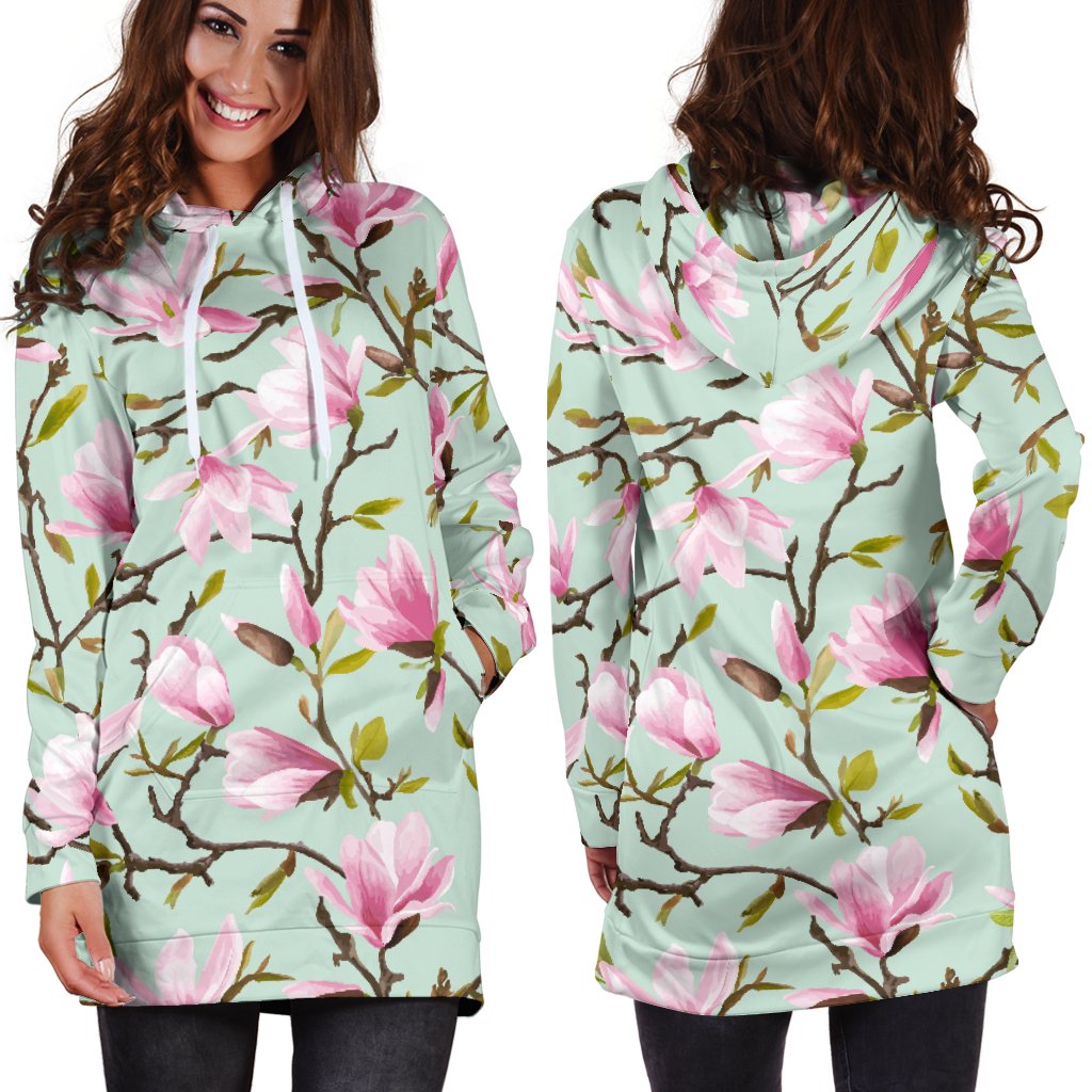 Magnolia Pattern Print Design MAG04 Women Hoodie Dress