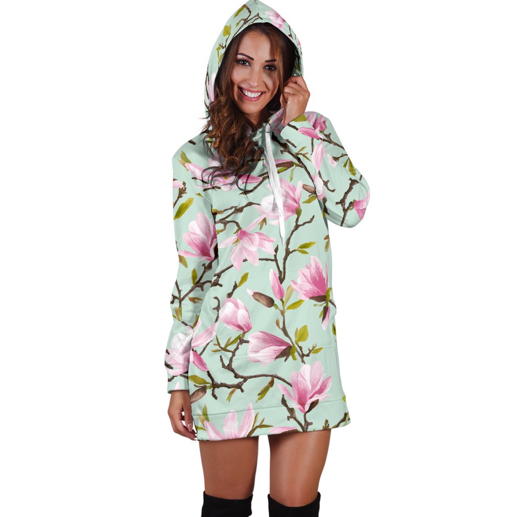 Magnolia Pattern Print Design MAG04 Women Hoodie Dress