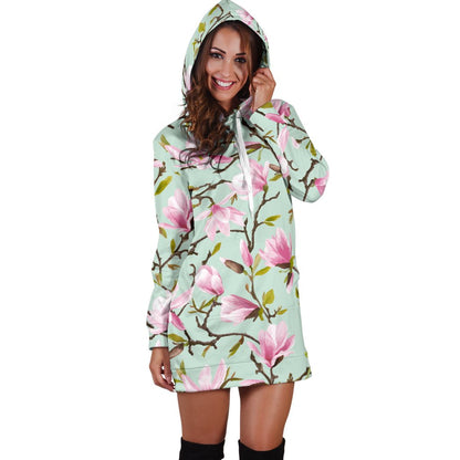 Magnolia Pattern Print Design MAG04 Women Hoodie Dress