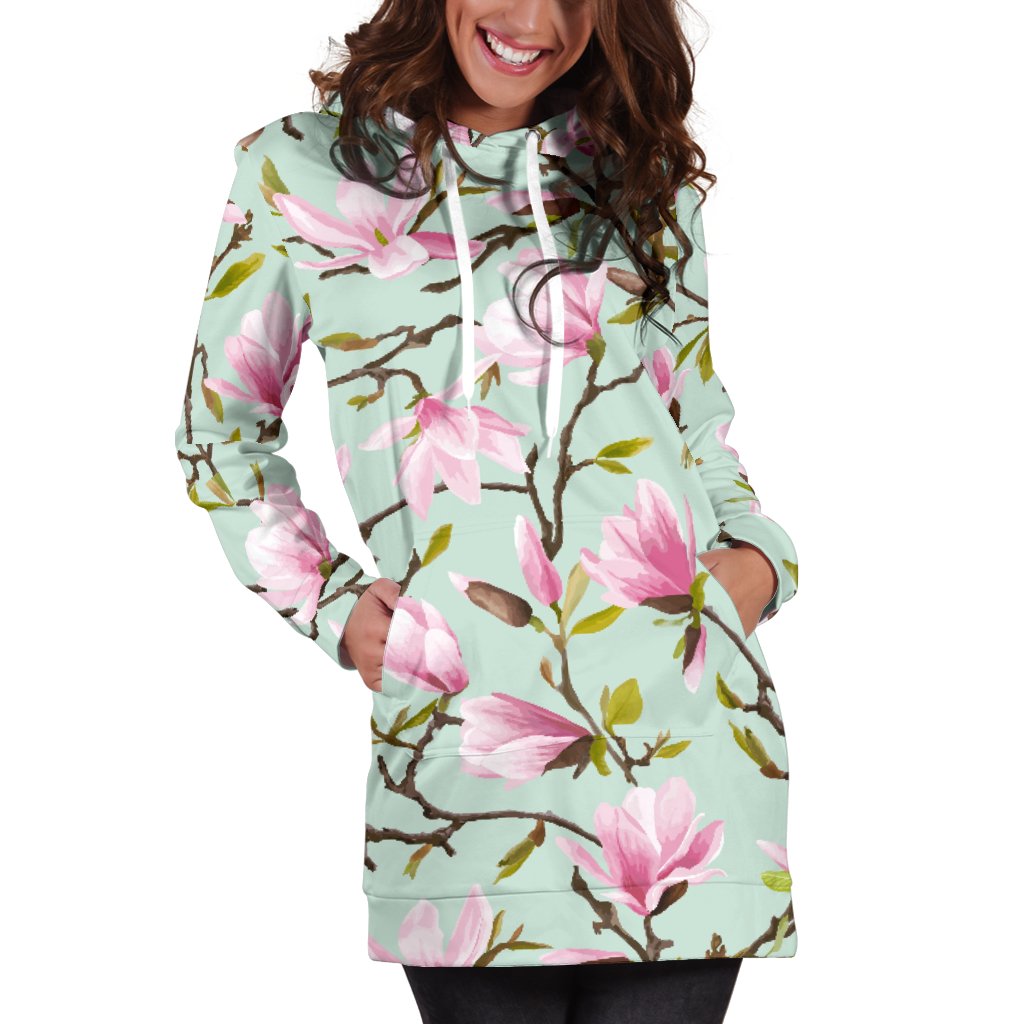 Magnolia Pattern Print Design MAG04 Women Hoodie Dress