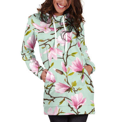 Magnolia Pattern Print Design MAG04 Women Hoodie Dress