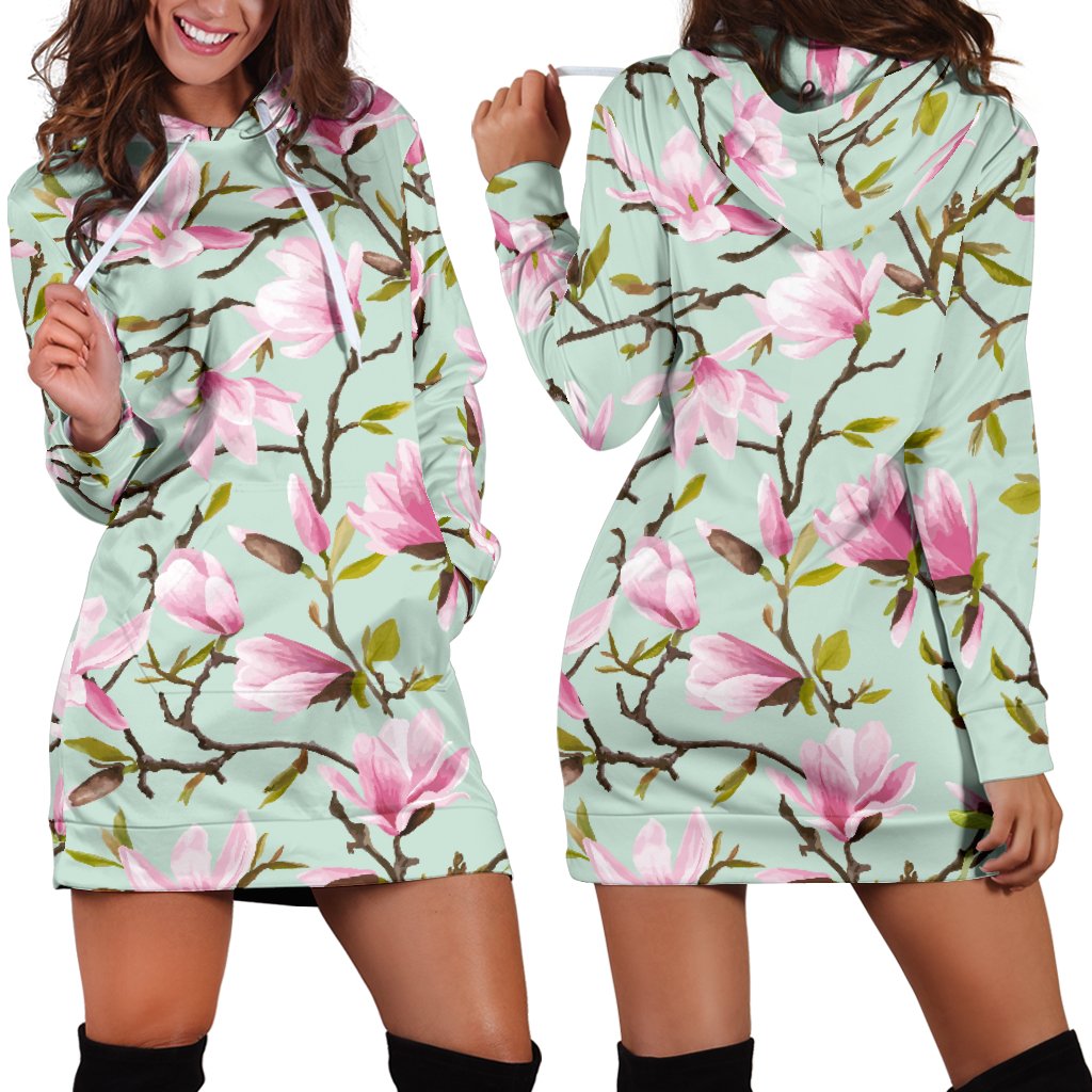 Magnolia Pattern Print Design MAG04 Women Hoodie Dress