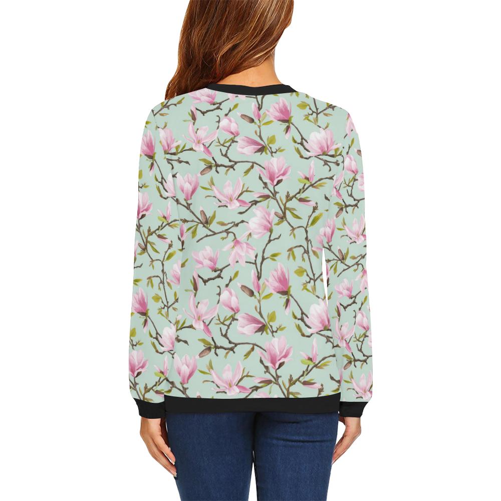 Magnolia Pattern Print Design MAG04 Women Long Sleeve Sweatshirt-JorJune