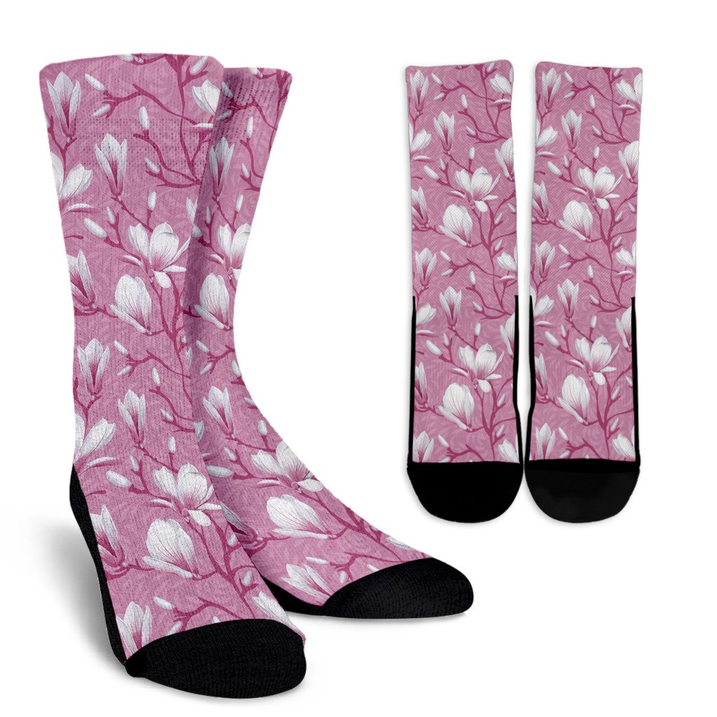 Magnolia Pattern Print Design MAG05 Crew Socks-JORJUNE.COM